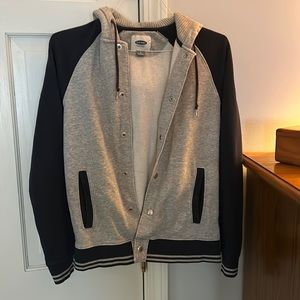 Hooded sweatshirt snap front, Navy and Gray